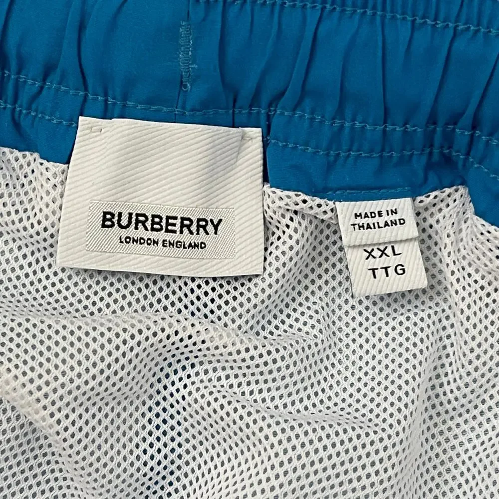 NWOT BURBERRY Exaggerated Check Drawcord Swim Shorts - Vivid Blue - Size XXL